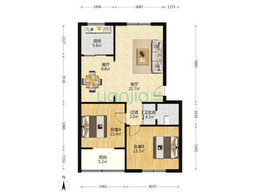 德鑫园小区 2室2厅1卫 90平方