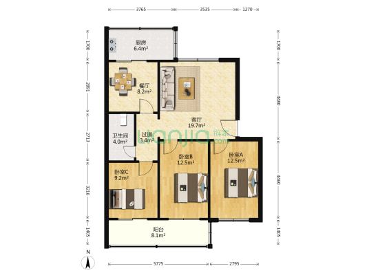 康宏新村 3室2厅1卫 102平方