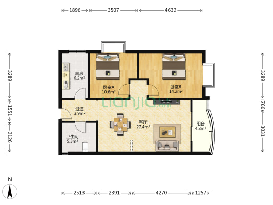 康吧小区 2室1厅1卫 90平方