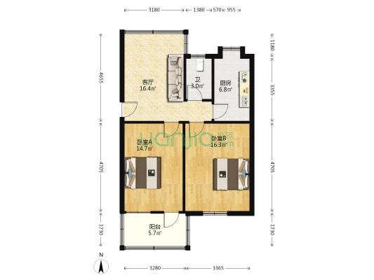 中山西路42号 2室1厅1卫 69平方