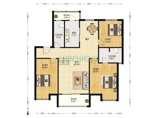 豪第九号 3室1厅2卫 153平方