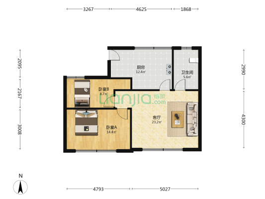 襄阳南路166弄 2室1厅1卫 57平方