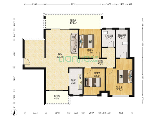 龙湾天元 3室1厅2卫 112平方