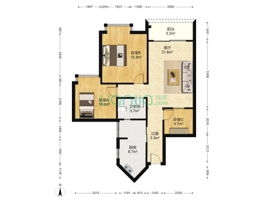 双山路58号 3室1厅1卫 90平方