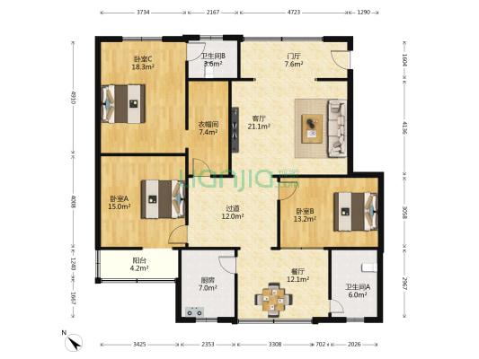 东坡警苑 3室2厅2卫 110平方