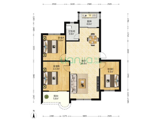 深港花园 3室1厅1卫 94平方