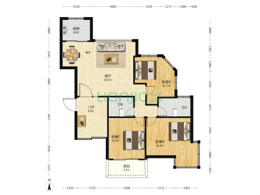 翰邻雅筑 3室1厅2卫 120平方