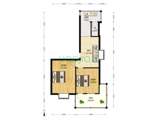 铜沛警苑 2室1厅1卫 65平方
