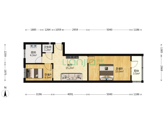 省自考办小区 2室1厅1卫 54平方