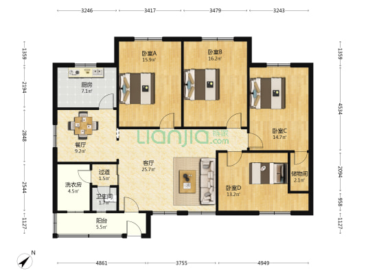 大同楼 4室2厅1卫 143平方