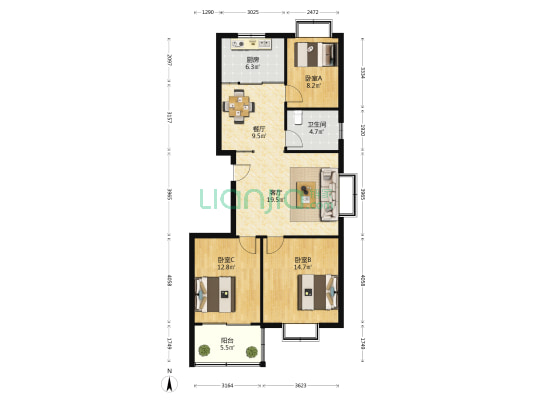 昌盛花园二期东区 3室2厅1卫 113平方