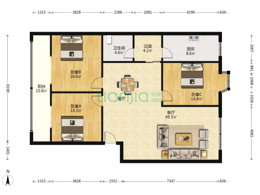 金铭苑 3室1厅1卫 150平方