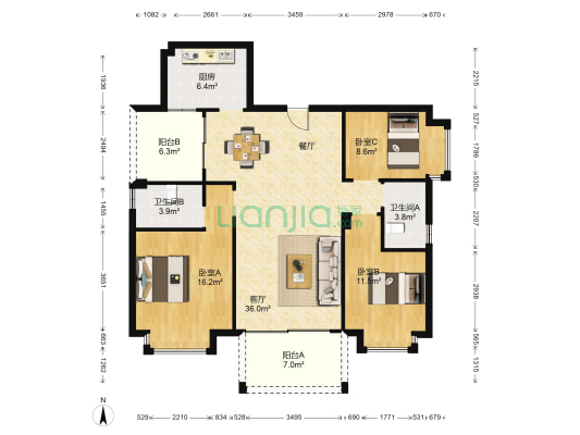 万通豪庭 3室1厅2卫 120平方
