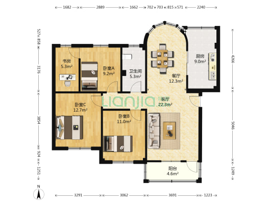 白云山制药厂前山宿舍 4室2厅1卫 107平方