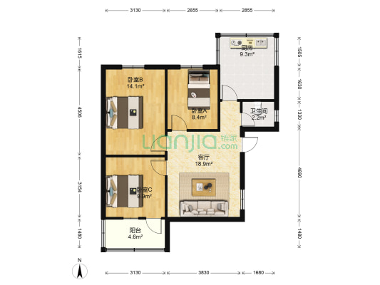 许昌市九中家属院 3室1厅1卫 77平方