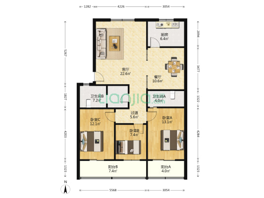 市委党校西影路新村 3室2厅2卫 123平方