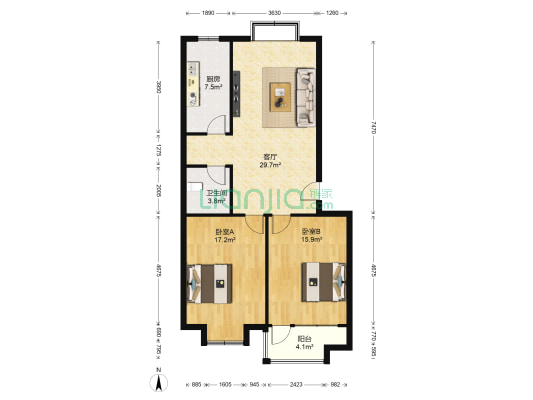 东方家园 2室1厅1卫 96平方