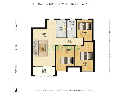 慧谷智立方 3室1厅1卫 89平方