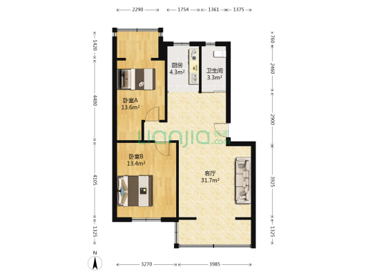 54A街区 2室1厅1卫 85平方