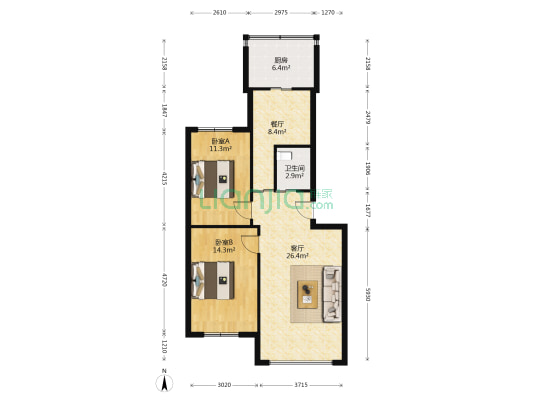 弘海小区二期 2室2厅1卫 83平方