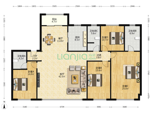 天地源龙湖春江天境 4室2厅3卫 193平方