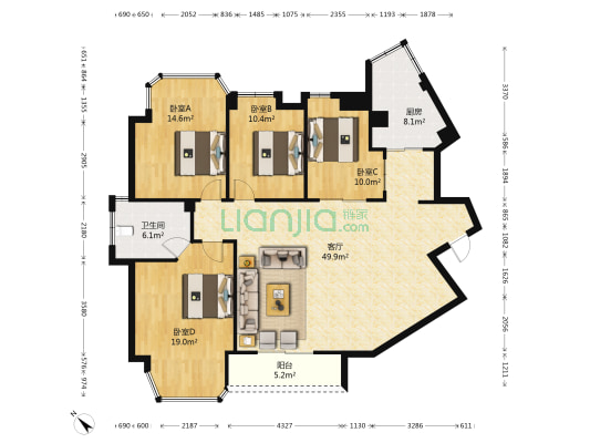半岛国际 4室1厅1卫 163平方