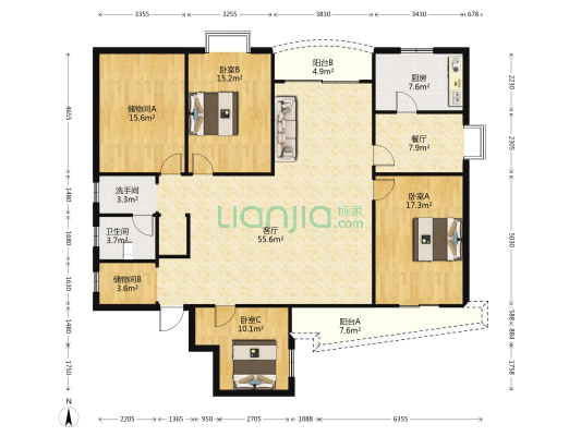 惠扬大厦 3室2厅2卫 196平方