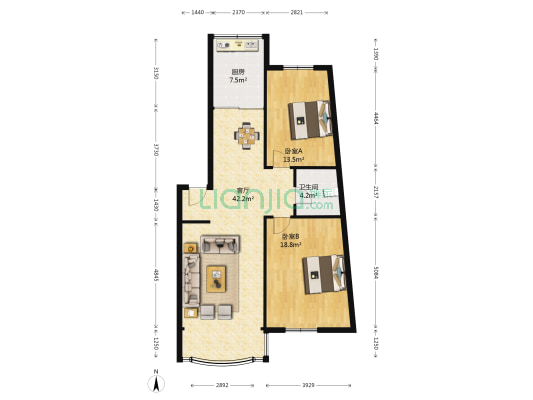 名贵山庄华春园 2室1厅1卫 104平方