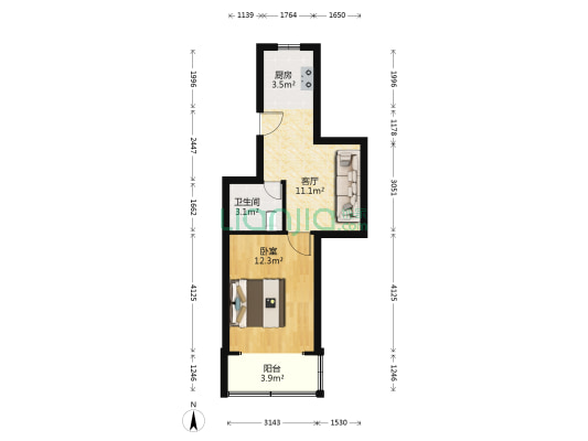 芳华路268弄 1室1厅1卫 42平方