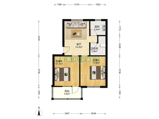 电子中意苑 2室1厅1卫 59平方