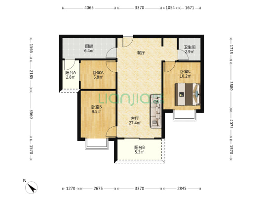 万科公园城市一期 3室1厅1卫 89平方