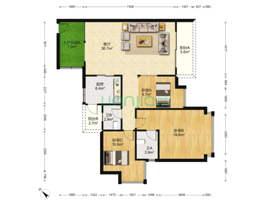 新幸福家园 3室1厅2卫 132平方