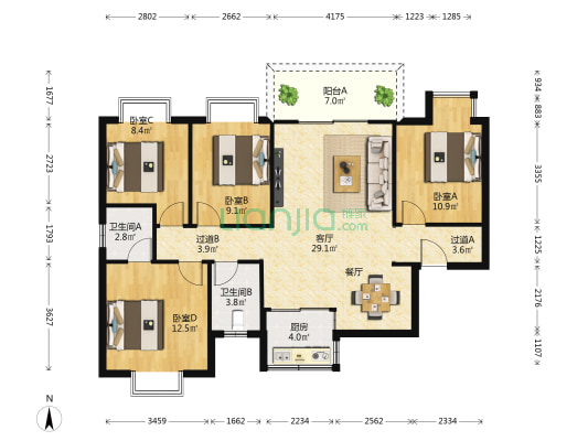 江湾丽景 4室1厅2卫 123平方