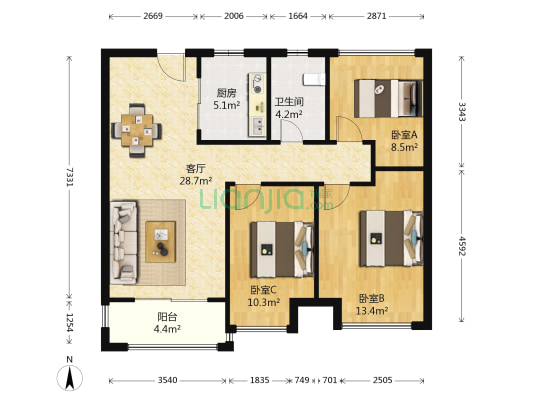 招商雍华府 3室1厅1卫 97平方