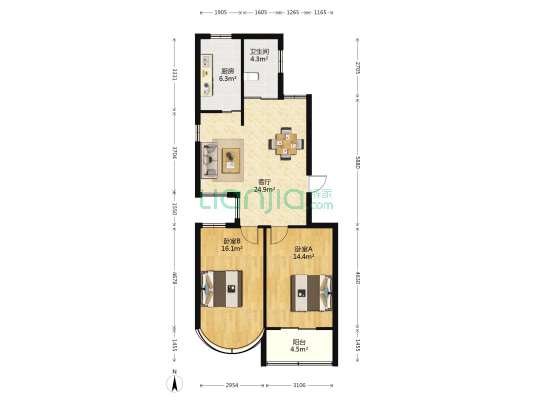 柴王弄小区 2室1厅1卫 89平方