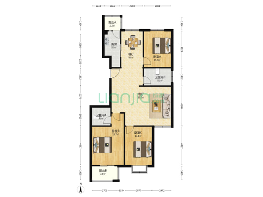 西小屯社区 3室2厅2卫 130平方