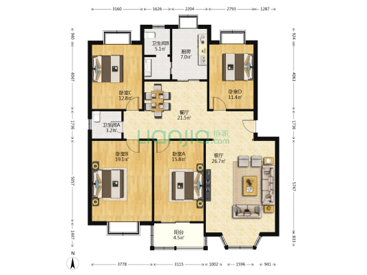 66393部队干休所 4室2厅2卫 151平方