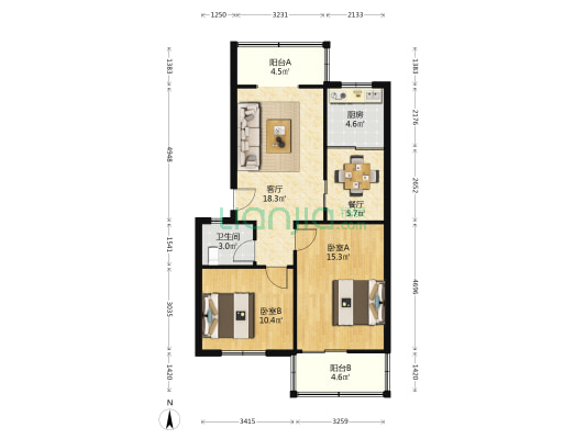 秦川社区 2室2厅1卫 84平方