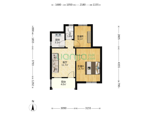 警官学院 2室1厅1卫 46平方