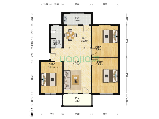 区公路局家属院 3室2厅1卫 104平方