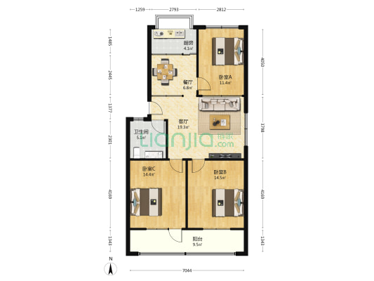 经贸委家属楼 3室2厅1卫 105平方