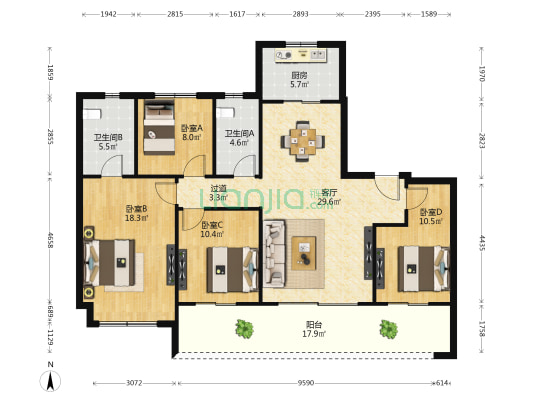 华润幸福里 4室1厅2卫 143平方