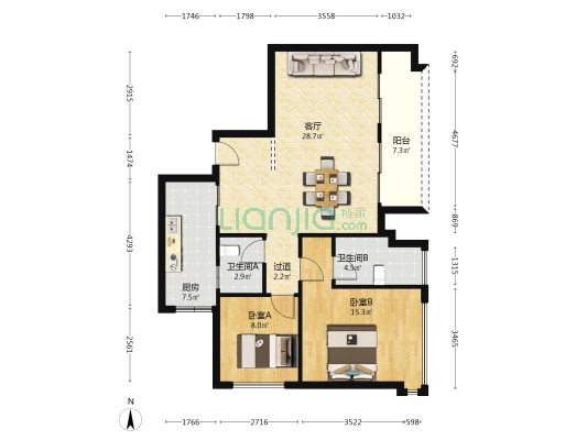 荣盛滨江华府三期 2室1厅2卫 91平方