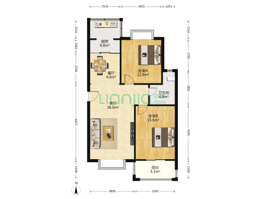 时代广场 2室2厅1卫 97平方