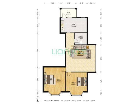 御景国际 2室1厅1卫 136平方