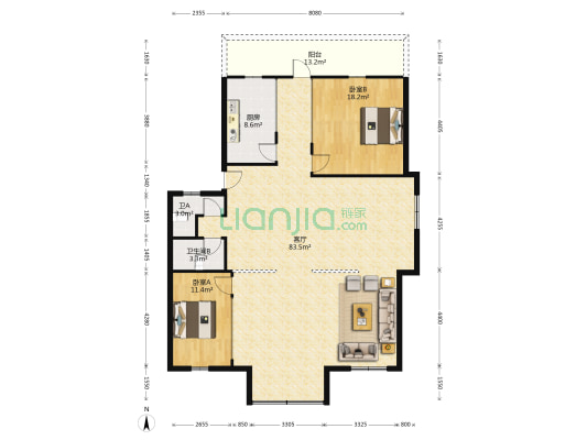 三清山中大道52号 2室1厅2卫 157平方
