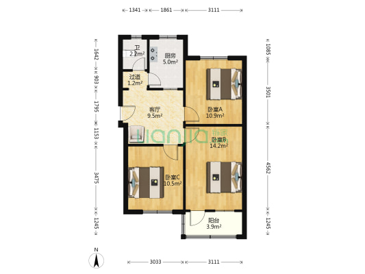 苹果园 3室1厅1卫 69平方