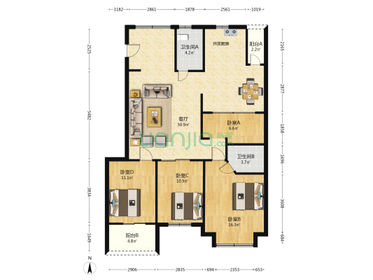 水岸御景 4室1厅2卫 122平方