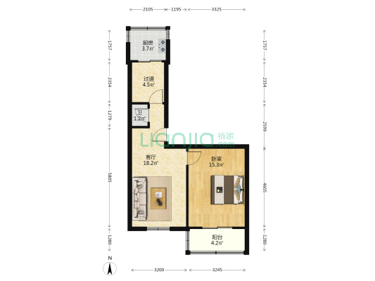 青年路103号院 1室1厅1卫 50平方