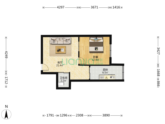 清华苑 1室1厅1卫 53平方
